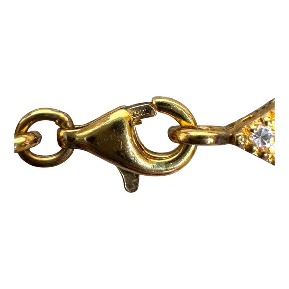 VTG Diamond Heart Gold Vermeil Sterling Silver 7" Bracelet Cubic Zirconia Link - Picture 8 of 8